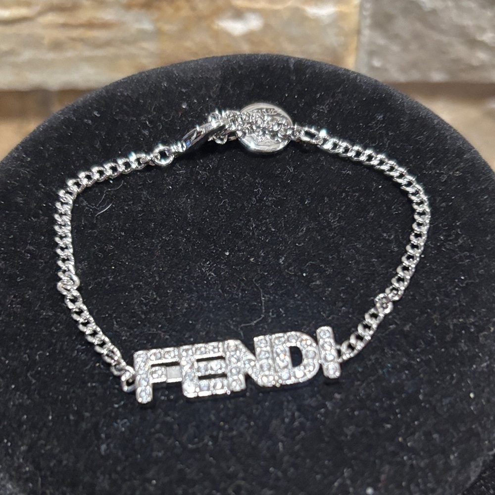 Fendi Silver Crystal Logo Bracelet